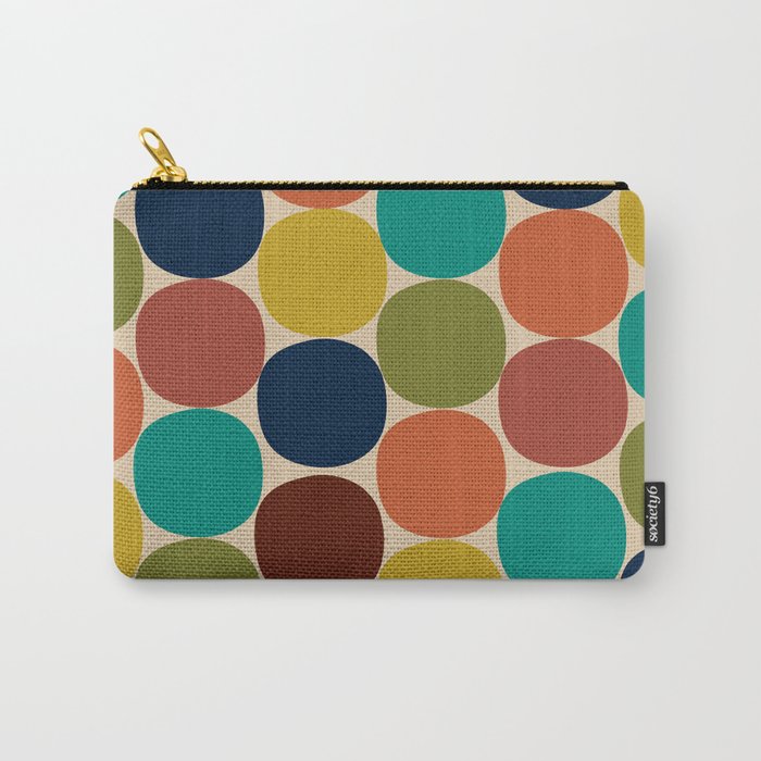 Mod Dots Midcentury Modern Pattern in Mid Mod Turquoise, Orange, Olive, Blue, Mustard, and Beige Carry All Pouch Gallery Image 1