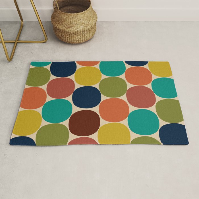 Mod Dots Midcentury Modern Pattern in Mid Mod Turquoise, Orange, Olive, Blue, Mustard, and Beige Rug Gallery Image 1