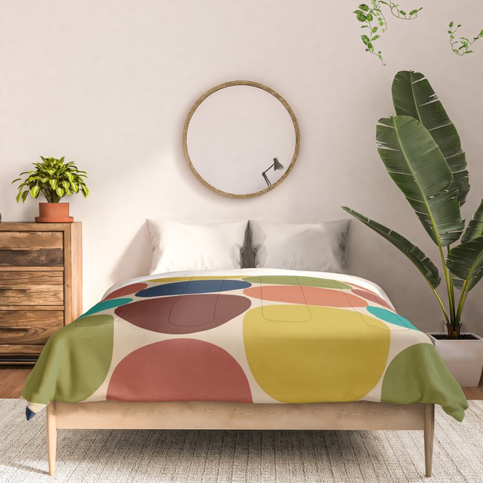 Mod Dots Midcentury Modern Pattern in Mid Mod Turquoise, Orange, Olive, Blue, Mustard, and Beige Comforter Gallery Image 3