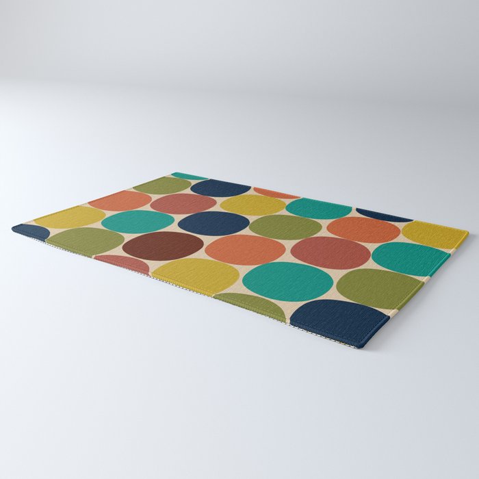 Mod Dots Midcentury Modern Pattern in Mid Mod Turquoise, Orange, Olive, Blue, Mustard, and Beige Rug Gallery Image 3