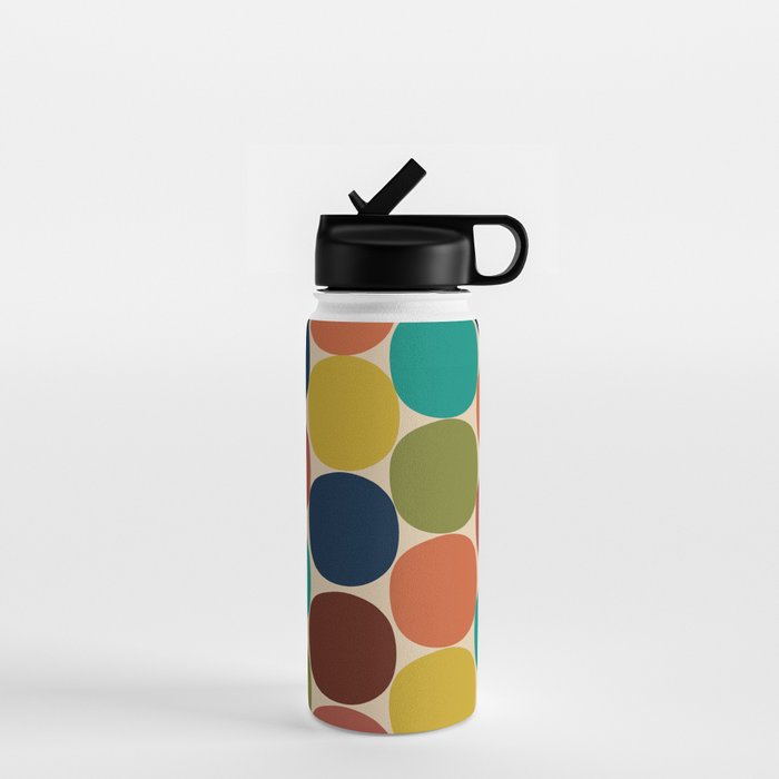 Mod Dots Midcentury Modern Pattern in Mid Mod Turquoise, Orange, Olive, Blue, Mustard, and Beige Water Bottle Gallery Image 1