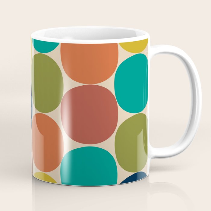 Mod Dots Midcentury Modern Pattern in Mid Mod Turquoise, Orange, Olive, Blue, Mustard, and Beige Coffee Mug Gallery Image 1
