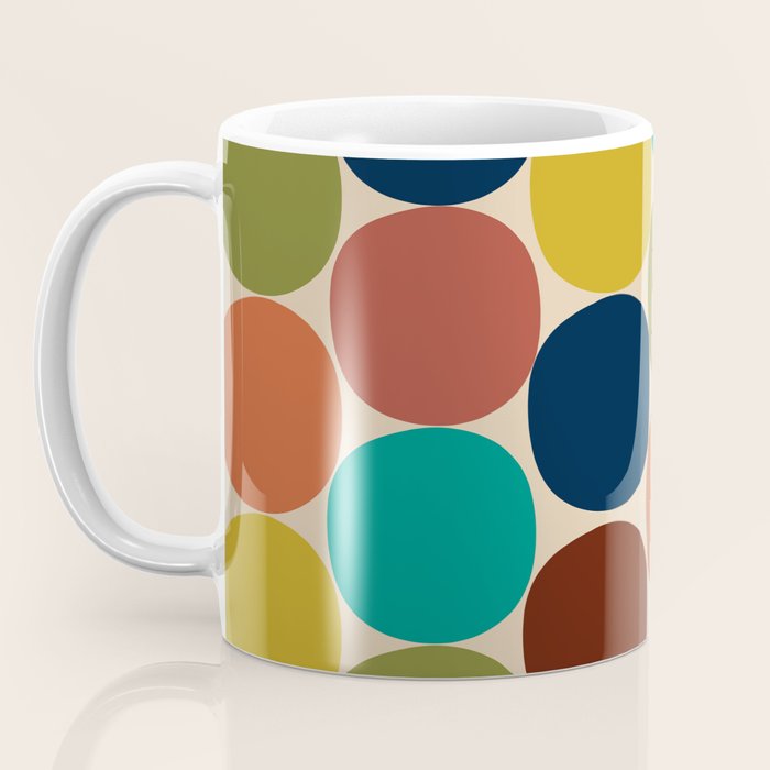 Mod Dots Midcentury Modern Pattern in Mid Mod Turquoise, Orange, Olive, Blue, Mustard, and Beige Coffee Mug Gallery Image 3