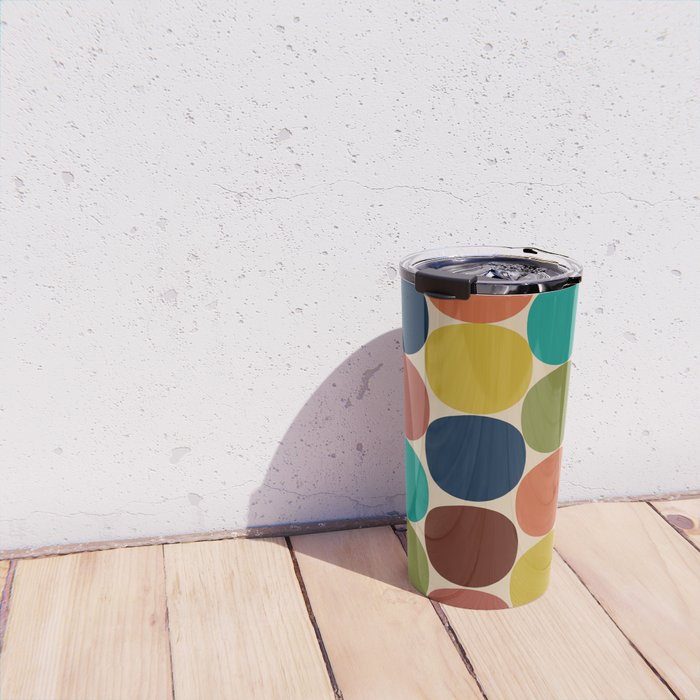 Mod Dots Midcentury Modern Pattern in Mid Mod Turquoise, Orange, Olive, Blue, Mustard, and Beige Travel Mug Gallery Image 4