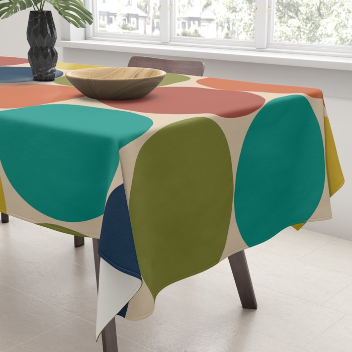 Mod Dots Midcentury Modern Pattern in Mid Mod Turquoise, Orange, Olive, Blue, Mustard, and Beige Tablecloth Gallery Image 3