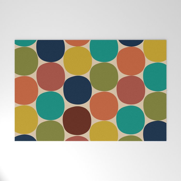 Mod Dots Midcentury Modern Pattern in Mid Mod Turquoise, Orange, Olive, Blue, Mustard, and Beige Welcome Mat Gallery Image 1