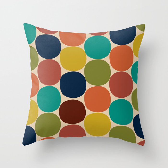 Mod Dots Midcentury Modern Pattern in Mid Mod Turquoise, Orange, Olive, Blue, Mustard, and Beige Throw Pillow Gallery Image 6