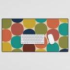 Mod Dots Midcentury Modern Pattern in Mid Mod Turquoise, Orange, Olive, Blue, Mustard, and Beige Desk Mat Gallery Image 1