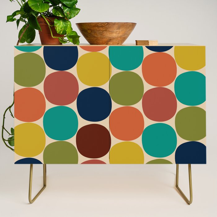 Mod Dots Midcentury Modern Pattern in Mid Mod Turquoise, Orange, Olive, Blue, Mustard, and Beige Credenza Gallery Image 1