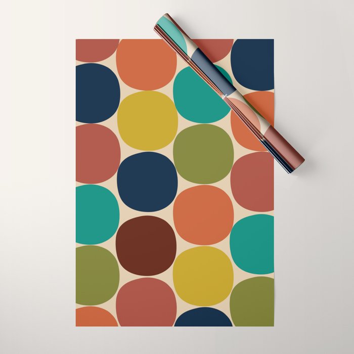 Mod Dots Midcentury Modern Pattern in Mid Mod Turquoise, Orange, Olive, Blue, Mustard, and Beige Wrapping Paper Gallery Image 1