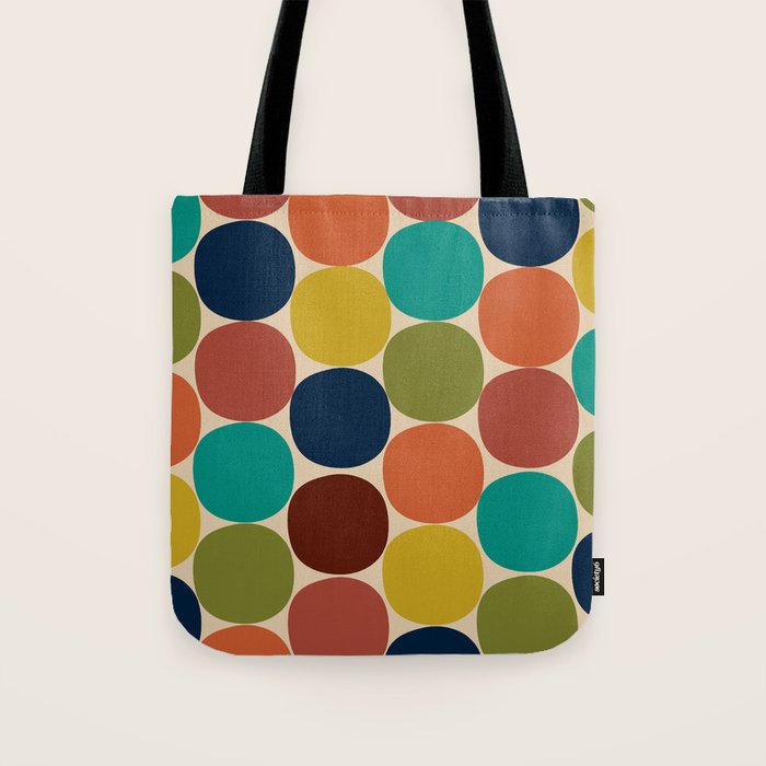 Mod Dots Midcentury Modern Pattern in Mid Mod Turquoise, Orange, Olive, Blue, Mustard, and Beige Tote Bag Gallery Image 1