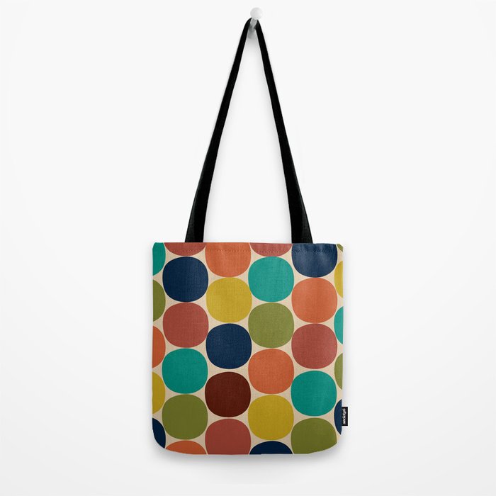 Mod Dots Midcentury Modern Pattern in Mid Mod Turquoise, Orange, Olive, Blue, Mustard, and Beige Tote Bag Gallery Image 2