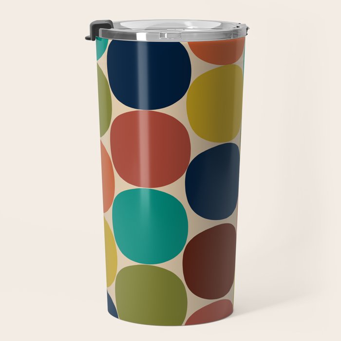 Mod Dots Midcentury Modern Pattern in Mid Mod Turquoise, Orange, Olive, Blue, Mustard, and Beige Travel Mug Gallery Image 3