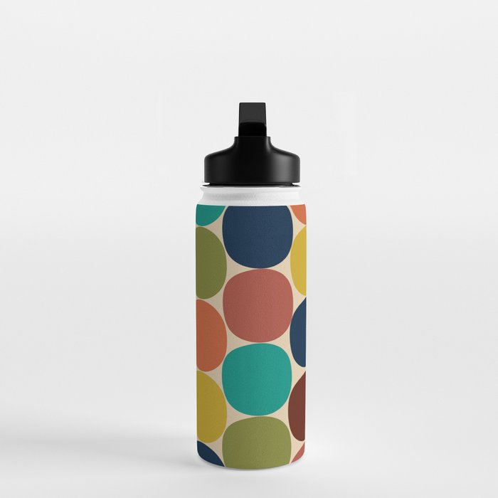 Mod Dots Midcentury Modern Pattern in Mid Mod Turquoise, Orange, Olive, Blue, Mustard, and Beige Water Bottle Gallery Image 3