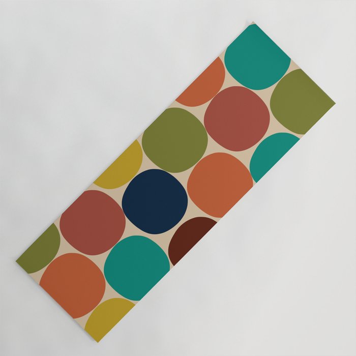Mod Dots Midcentury Modern Pattern in Mid Mod Turquoise, Orange, Olive, Blue, Mustard, and Beige Yoga Mat Gallery Image 1
