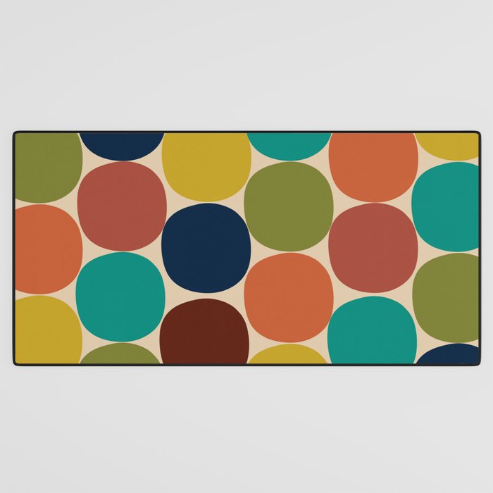 Mod Dots Midcentury Modern Pattern in Mid Mod Turquoise, Orange, Olive, Blue, Mustard, and Beige Desk Mat Gallery Image 3