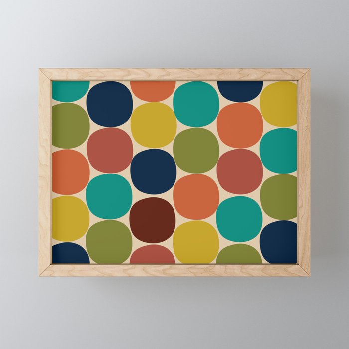Mod Dots Midcentury Modern Pattern in Mid Mod Turquoise, Orange, Olive, Blue, Mustard, and Beige Mini Art Print Gallery Image 1