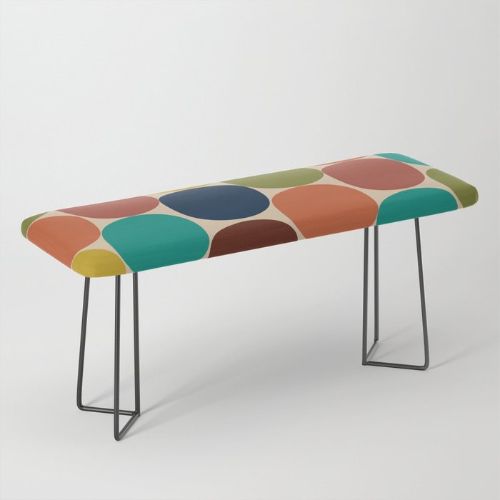 Mod Dots Midcentury Modern Pattern in Mid Mod Turquoise, Orange, Olive, Blue, Mustard, and Beige Bench Gallery Image 1