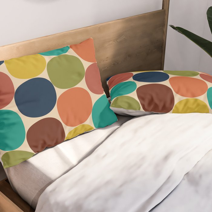 Mod Dots Midcentury Modern Pattern in Mid Mod Turquoise, Orange, Olive, Blue, Mustard, and Beige Pillow Sham Gallery Image 2