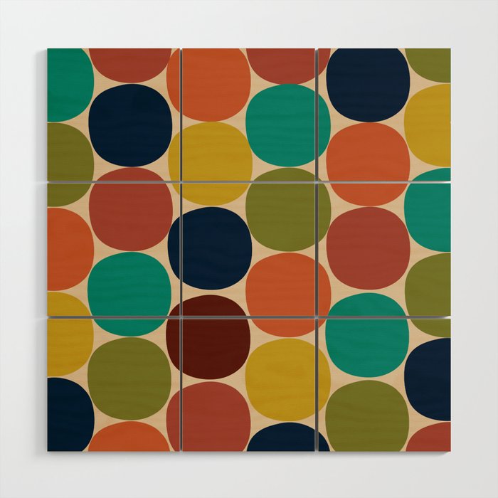 Mod Dots Midcentury Modern Pattern in Mid Mod Turquoise, Orange, Olive, Blue, Mustard, and Beige Wood Wall Art Gallery Image 1