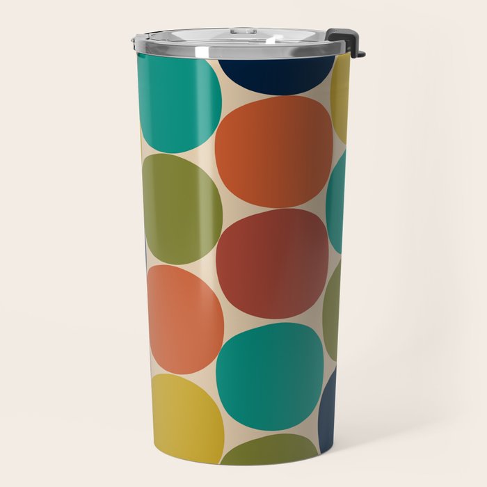 Mod Dots Midcentury Modern Pattern in Mid Mod Turquoise, Orange, Olive, Blue, Mustard, and Beige Travel Mug Gallery Image 2