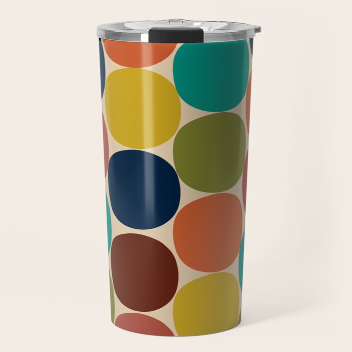 Mod Dots Midcentury Modern Pattern in Mid Mod Turquoise, Orange, Olive, Blue, Mustard, and Beige Travel Mug Gallery Image 1