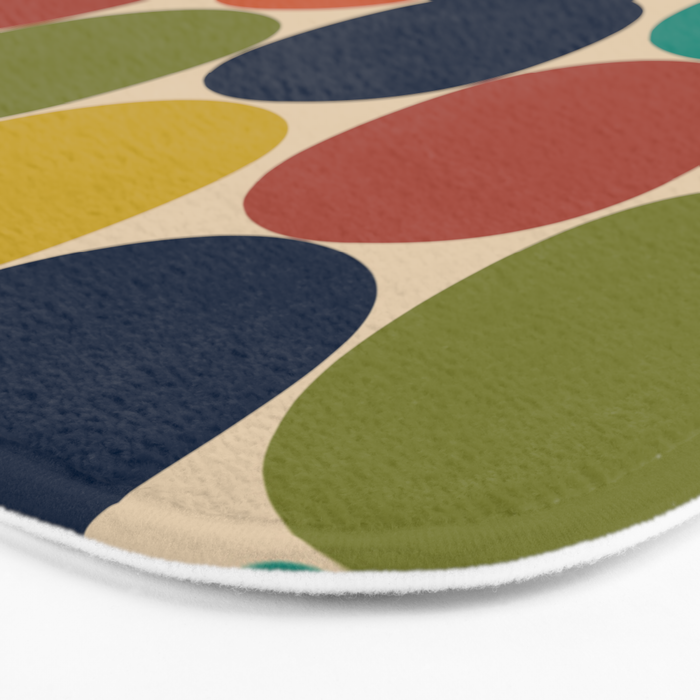 Mod Dots Midcentury Modern Pattern in Mid Mod Turquoise, Orange, Olive, Blue, Mustard, and Beige Bath Mat Gallery Image 3