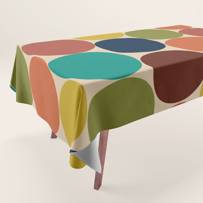Mod Dots Midcentury Modern Pattern in Mid Mod Turquoise, Orange, Olive, Blue, Mustard, and Beige Tablecloth Gallery Image 1