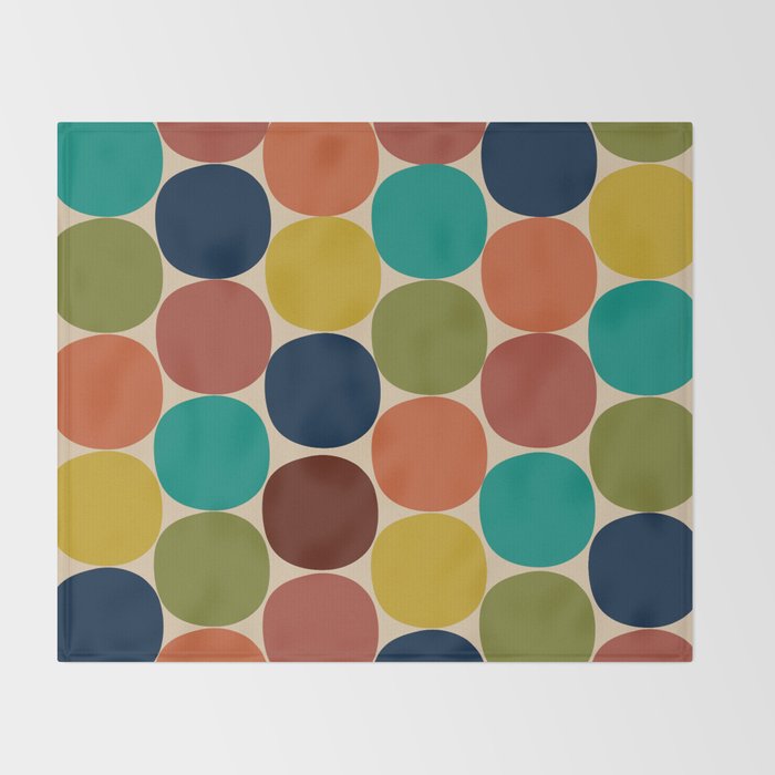 Mod Dots Midcentury Modern Pattern in Mid Mod Turquoise, Orange, Olive, Blue, Mustard, and Beige Throw Blanket Gallery Image 2