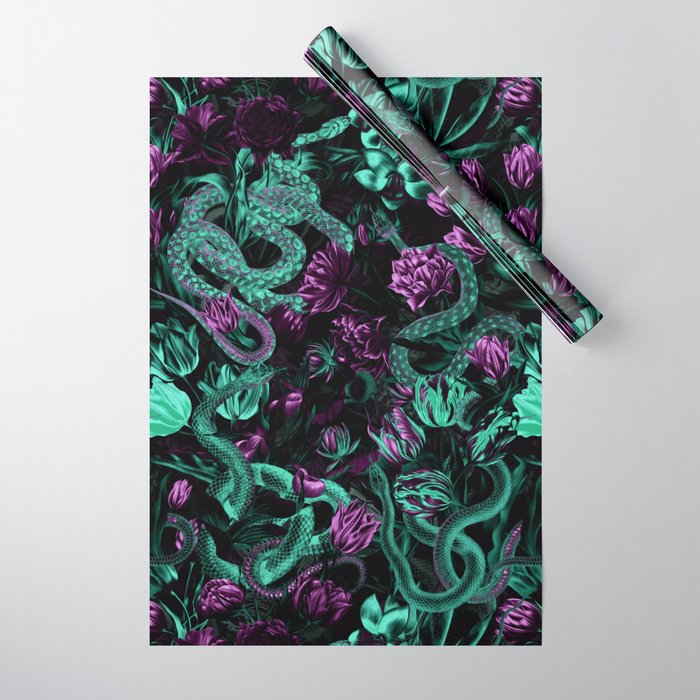 Floral and Snake Night Wrapping Paper Gallery Image 1