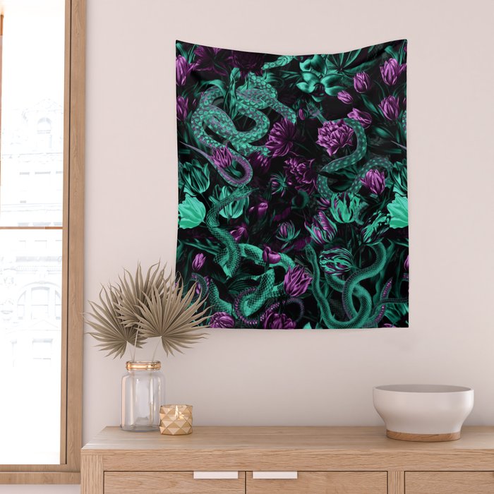 Floral and Snake Night Wall Tapestry Gallery Image 2