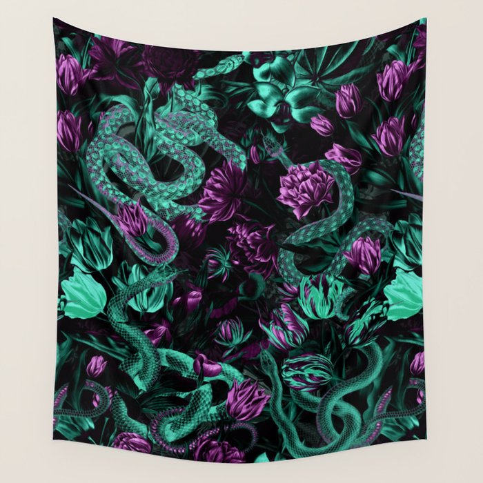 Floral and Snake Night Wall Tapestry Gallery Image 1