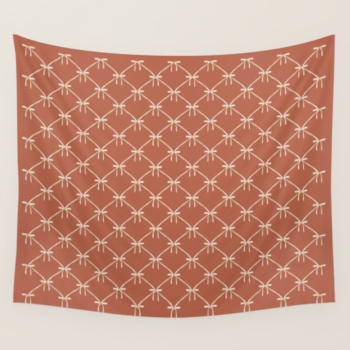 Bows & Ribbons Pattern LVIII Terracotta Orange Wall Tapestry Gallery Image 4