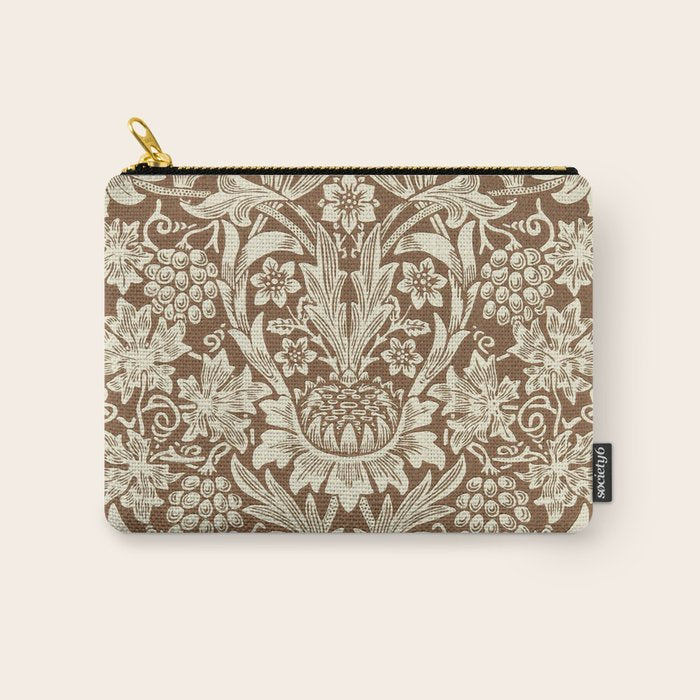 William Morris Sunflower Chocolate Cream Vintage Pattern Carry All Pouch Gallery Image 1