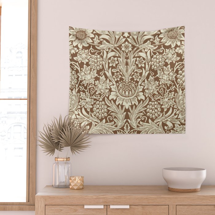 William Morris Sunflower Chocolate Cream Vintage Pattern Wall Tapestry Gallery Image 2