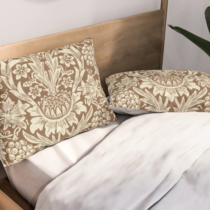 William Morris Sunflower Chocolate Cream Vintage Pattern Pillow Sham Gallery Image 2
