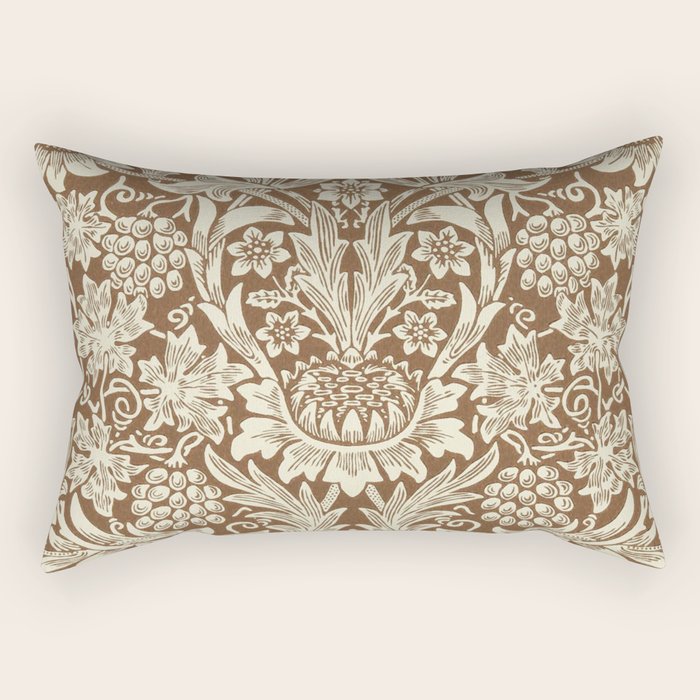 William Morris Sunflower Chocolate Cream Vintage Pattern Rectangular Pillow Gallery Image 2