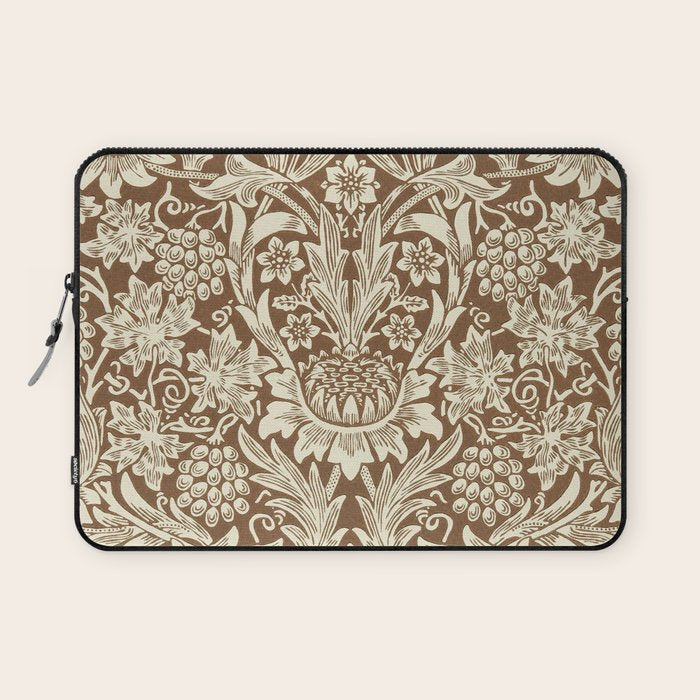 William Morris Sunflower Chocolate Cream Vintage Pattern Laptop Sleeve Gallery Image 1
