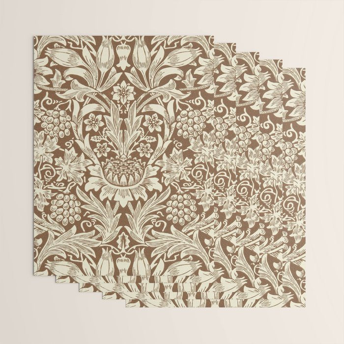 William Morris Sunflower Chocolate Cream Vintage Pattern Wrapping Paper Gallery Image 3
