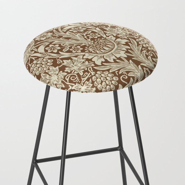 William Morris Sunflower Chocolate Cream Vintage Pattern Stool Gallery Image 2