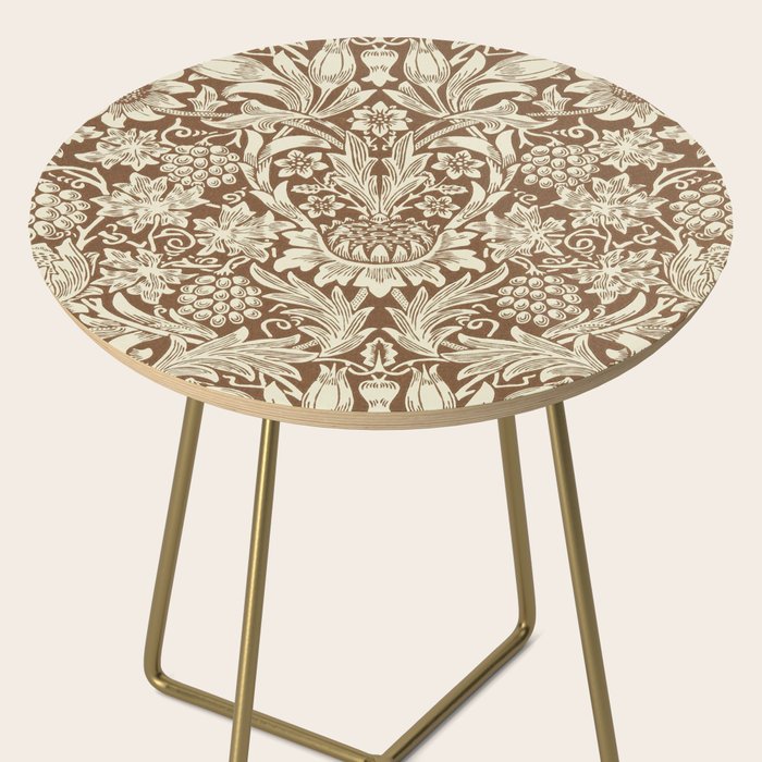 William Morris Sunflower Chocolate Cream Vintage Pattern Side Table Gallery Image 2