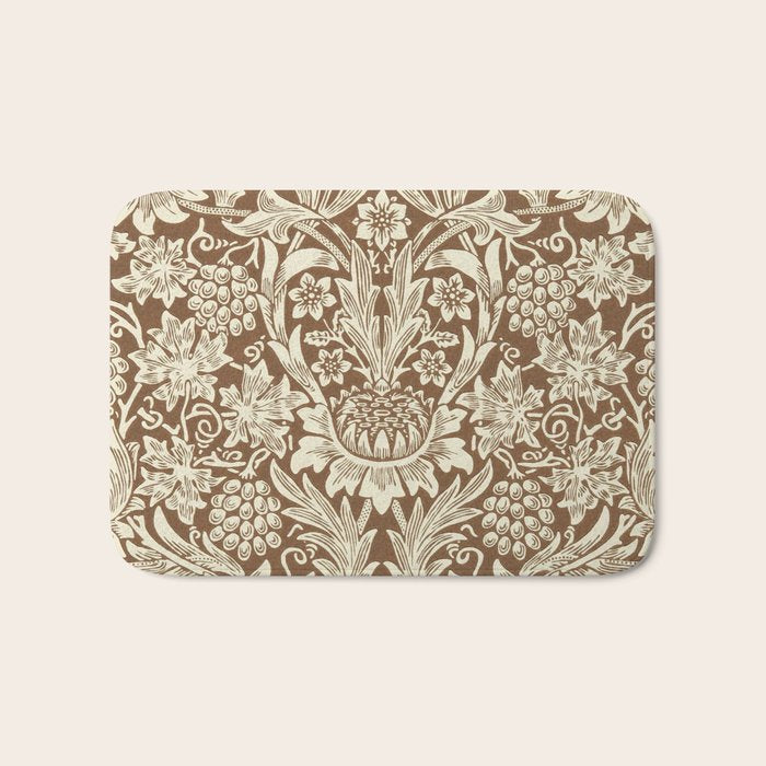 William Morris Sunflower Chocolate Cream Vintage Pattern Bath Mat Gallery Image 1