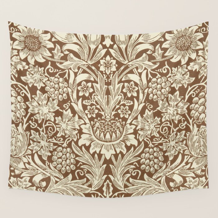 William Morris Sunflower Chocolate Cream Vintage Pattern Wall Tapestry Gallery Image 4