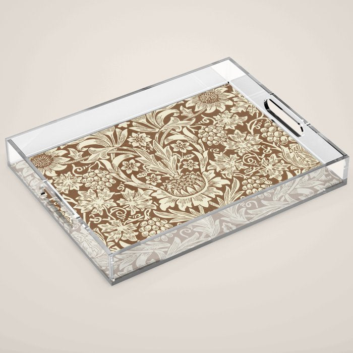 William Morris Sunflower Chocolate Cream Vintage Pattern Acrylic Tray Gallery Image 1