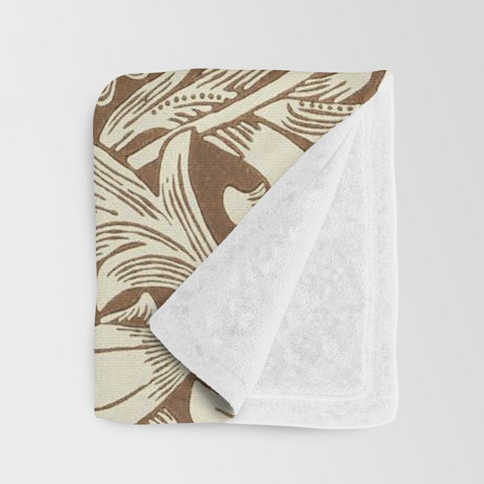 William Morris Sunflower Chocolate Cream Vintage Pattern Throw Blanket Gallery Image 3