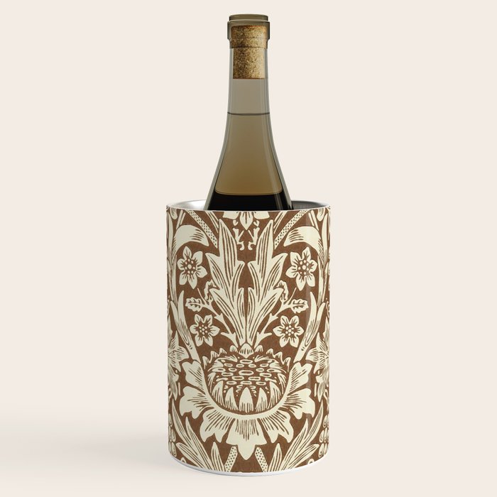 William Morris Sunflower Chocolate Cream Vintage Pattern Wine Chiller Gallery Image 1