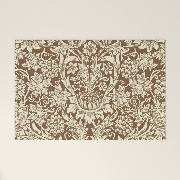 William Morris Sunflower Chocolate Cream Vintage Pattern Welcome Mat Gallery Image 1