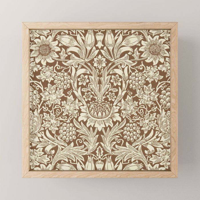 William Morris Sunflower Chocolate Cream Vintage Pattern Mini Art Print Gallery Image 1
