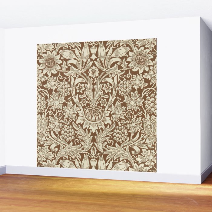 William Morris Sunflower Chocolate Cream Vintage Pattern Wall Mural Gallery Image 2