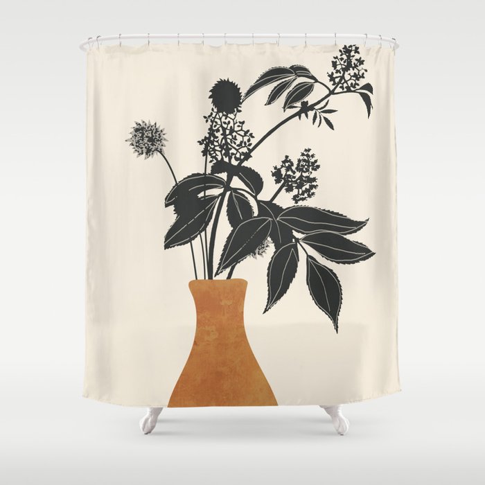 Minimal Abstract Art Vase Plant Shower Curtain Gallery Image 1